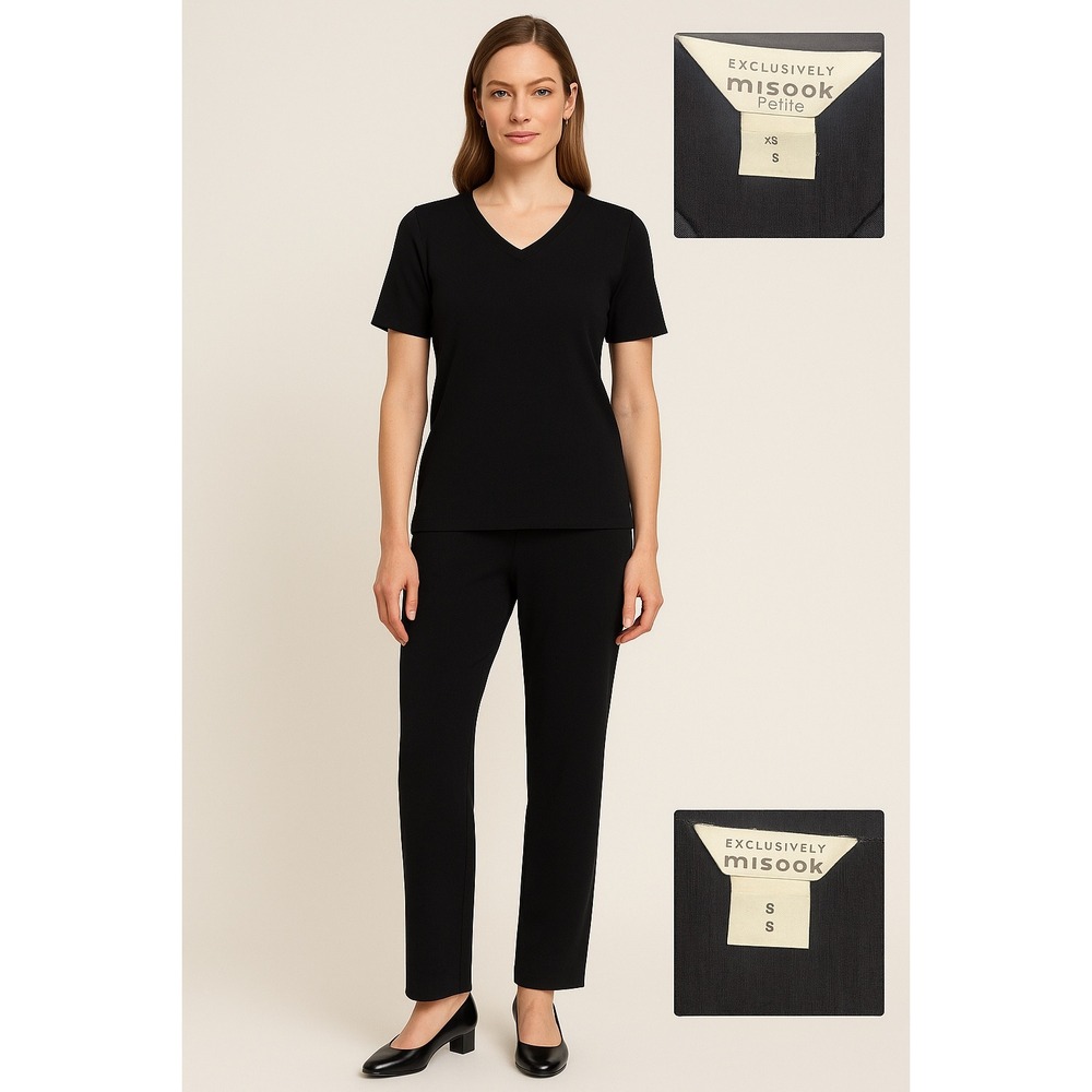 Misook Knit Set Top XS & Pants S Black 2 Piece Korea Travel Stretch‎ Classic